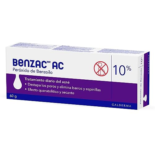 Benzac AC 10% 1 pz 60g Gel para Barros y Espinillas Auxiliar en el Tratamiento del Acné Causado por la Bacteria C.Acnes Formulado con Peróxido de Benzoílo