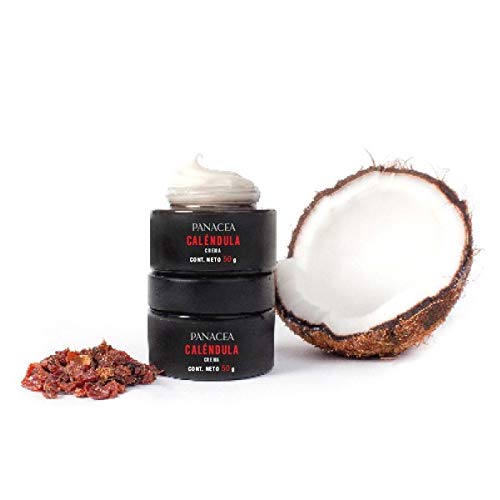 Crema facial de CALÉNDULA. Hidratante. Contiene caléndula, sábila y centella asiática. Su fórmula base está hecha de aceite de coco, uva, cera de abeja y manzanilla.50g.
