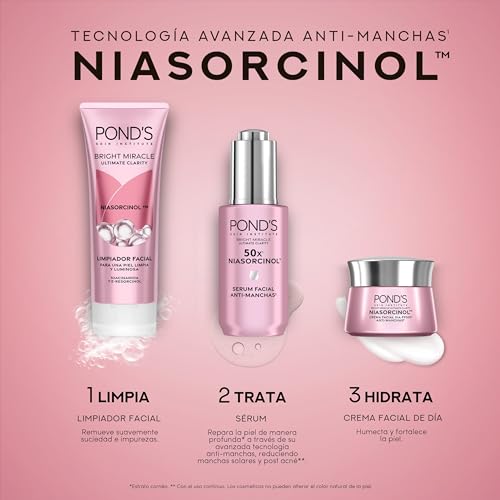 POND'S Bright Miracle rutina de 3 pasos: Crema día + Limpiador Facial + Sérum con NIASORCINOL