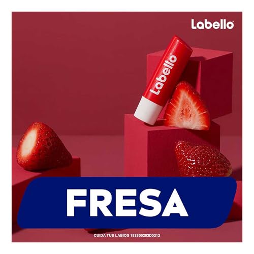 LABELLO Bálsamo labial con color Fresa (4.8g) protector labial con Vitamina E libre de aceites minerales + Bálsamo labial Med Repair (4.8 g) + Bálsamo labial con color Cereza (4.8g)