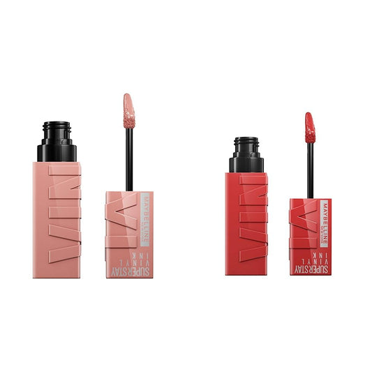Labial Líquido Brillante, Maybelline Superstay Vinyl Ink Nudes tono Captivated, 4.2ml + Labial líquido brillante Super Stay Vinyl Ink Peachy