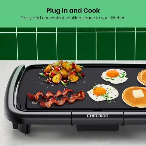 Chefman Plancha eléctrica con control de temperatura extraíble, parrilla ideal para hamburguesas, huevos, plancha para panqueques, superficie de cocción antiadherente fácil de limpiar 10 x 16 pulgadas