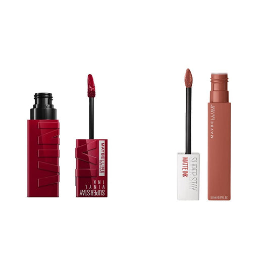 Labial líquido brillante Maybelline Super Stay Vinyl Ink Royal + Labial líquido indeleble Matte Ink, tono70 amazonian