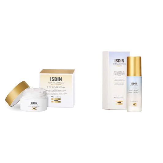 Isdinceutics Crema de día A.G.E. Reverse Day 50 ml + ceutics hyaluronic concentrate, serum facial ligero y ultrahidratante, con acido hialuronico - 30ml