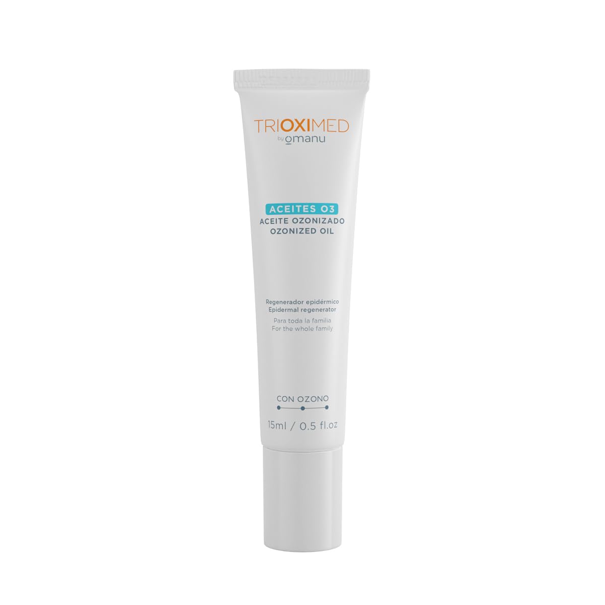 TRIOXIMED | Aceite Ozonizado Oliva O3 15 Ml | Puede ser utilizado por toda la familia | Mejora lesiones superficiales como: hongos, virus. encías, bacterias, rozadura pañal, raspones, picaduras de mosquitos, cortaduras, aftas, lesiones bucales, gingivitis