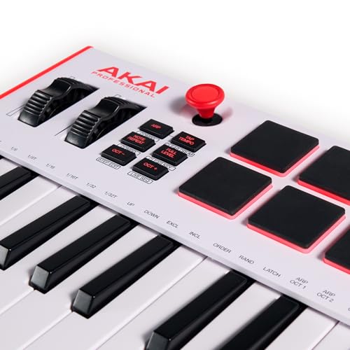 Akai Professional MPK Mini Plus - Teclado Controlador MIDI USB de 37 Mini Teclas con 8 Pads MPC, Secuenciador, MIDI/CV/Gate I/O, Software de Producción y Native Instruments Sound Package, Blanco