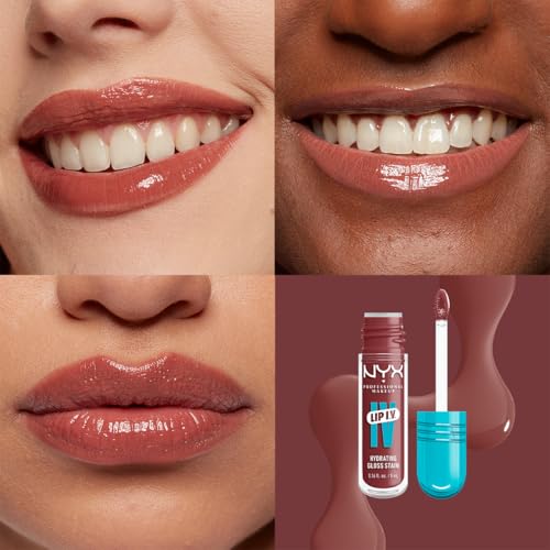 NYX Professional Makeup, LIP IV Gloss Serum Hidratante, Tono: Hydra Honey. Tinta de Labios hidratante con alto pigmento infusionado con agua de coco y magnesio. Fórmula vegana.
