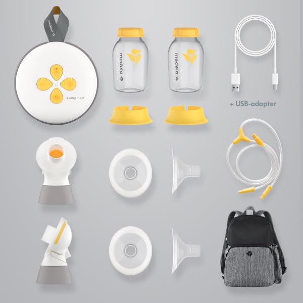 MEDELA Extractor de Leche Eléctrico Doble Swing Maxi, Sacaleches, Muy Silencioso y Ligero, Batería Incluida, Carga por Puerto USB, Blanco