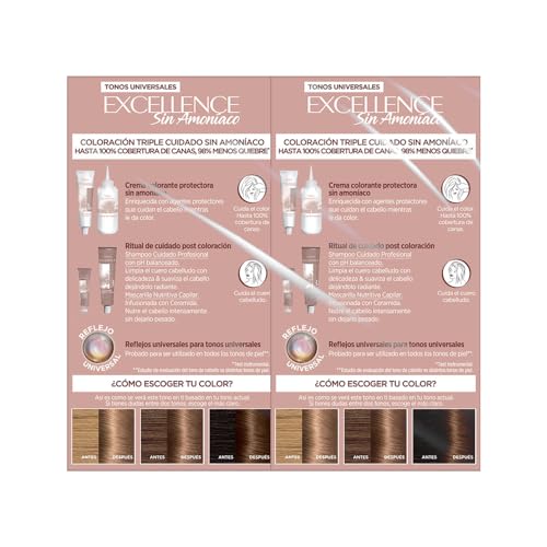 Pack de 2 Tintes sin Amoniaco L'Oréal Paris Excellence Tono 6U Chocolate - ¡Color Intenso y Duradero para un Cabello Radiante!
