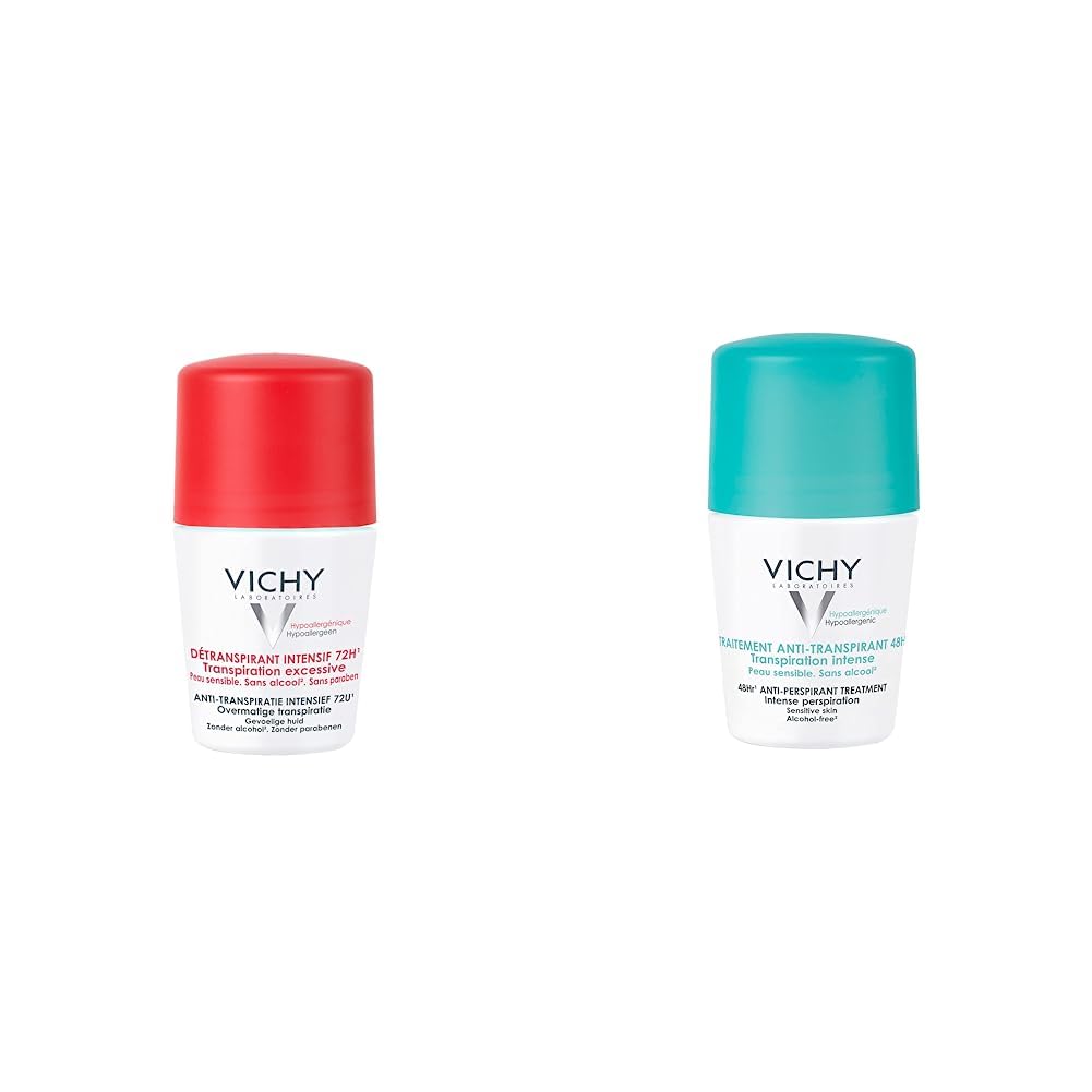 Vichy Anti-Transpirante Stress Resist para sudoración extrema o de estrés, eficacia 72H, 50ml + Desodorante y anti-transpirante para piel sensible, eficacia 48H, 50ml
