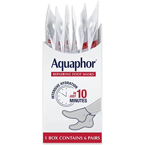 Aquaphor Mascarillas reparadoras para pies, calcetines hidratantes para pies secos, tratamiento hidratante para el cuidado de los pies con aceite de aguacate y manteca de karité, paquete de 6