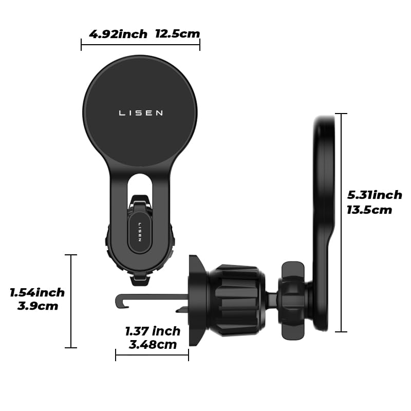 LISEN Soporte para Celular Automovil con Función de Carga 15W Cargador para Auto Inalámbrico, Soporte Magsafe Accesorios Compatible con iPhone 16/16 Pro/16 Pro Max/15/14/13 con Pantalla de Luz