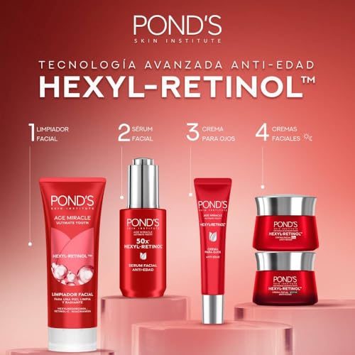 PONDS Crema Facial Antiedad Día Age Miracle Ultimate Youth con Hexyl-Retinol para una piel más firme, luminosa y joven, disminuye las líneas de expresión y las manchas* 50 g
