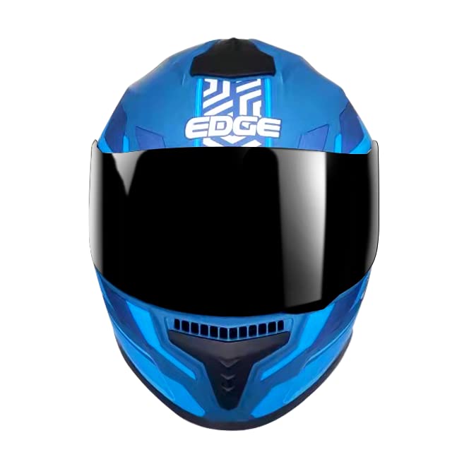 Casco Motocicleta Integral Marca - Edge - Frankie - Full Face - Certificado Dot - Moto Cascos de para Guantes Funda (Azul/Hexa, XL)
