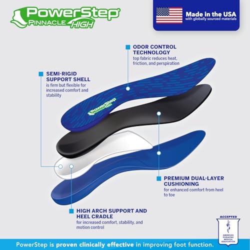Plantillas PowerStep Altas para Alivio de Dolor de Arco para Hombre y Mujer