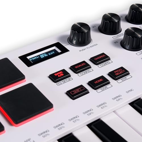 Akai Professional MPK Mini Plus - Teclado Controlador MIDI USB de 37 Mini Teclas con 8 Pads MPC, Secuenciador, MIDI/CV/Gate I/O, Software de Producción y Native Instruments Sound Package, Blanco