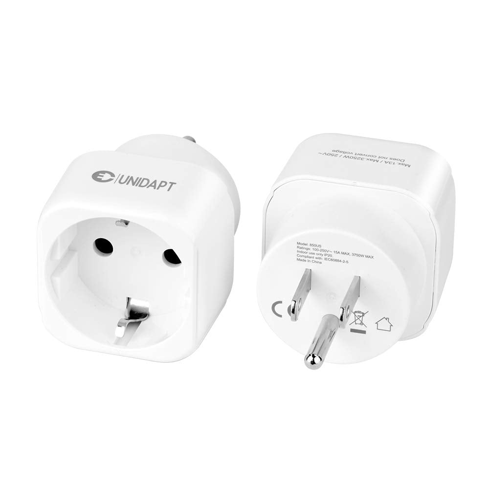 Adaptador de Enchufe Europeo a EE. UU. Unidapt Blanco 2 Paquetes