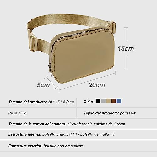 Cangurera Deportiva, Riñoneras Deportiva con Tela Impermeable de Amplia Capacidad, Bolsas de Crossbody Cinturón de Viaje de Seguridad para Pasaporte, Efectivo y Tarjetas,Cinturón Ajustable (Caqui)