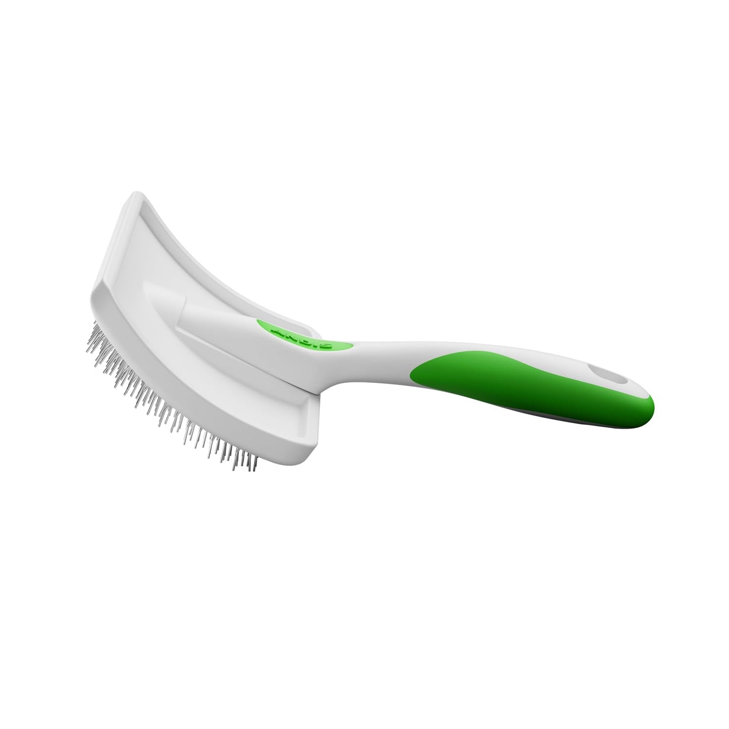 Andis 68540 - Cepillos autolimpiables para animales con cerdas curvadas de acero inoxidable para todas las razas, reduce el desprendimiento hasta un 90 %, elimina enredos, suciedad y cabello suelto, grande, verde