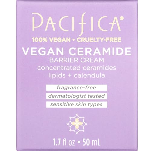 Pacifica Crema facial para reparación de barreras de cerámica vegana, crema hidratante diaria, crema hidratante, aprobada por la asociación ecezma, segura para pieles sensibles, sin fragancia, 100% vegana + libre de crueldad