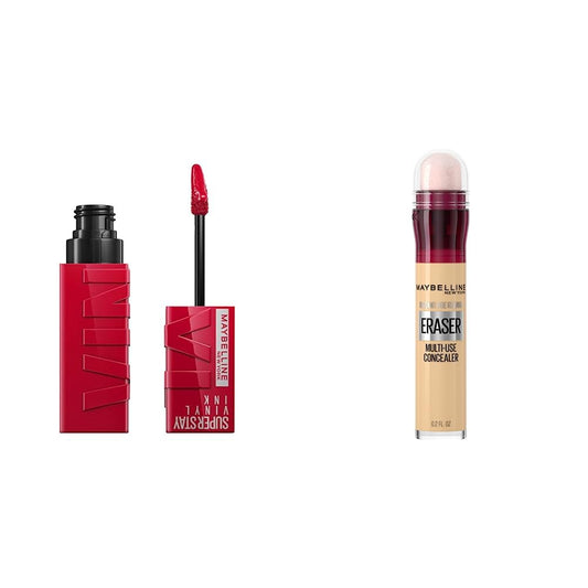 Labial líquido brillante Maybelline Super Stay Vinyl Ink Wicked + Corrector de Maquillaje Instant Age Rewind, Neutralizer, 6 ml