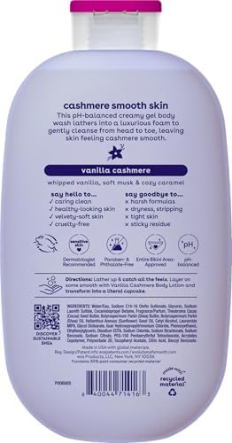 EOS Shea Better Gel de Baño de Vainilla Cachemira, Hidratante y Nutritivo, Fórmula de Gel Cremoso Equilibrado de pH, Libre de Parabenos ni Ftalatos, para Piel Sensible, 16 Onzas Líquidas