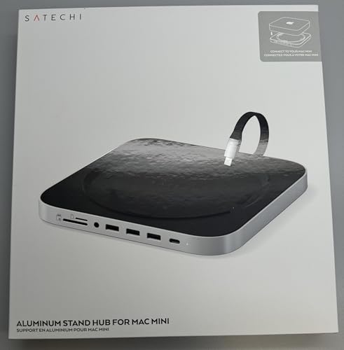 Satechi Hub USB C - Soporte y Hub de Aluminio Tipo C - Puerto de Datos USB-C, lectores de Tarjetas Micro/SD, USB 3.0 y Puerto de Conector de Auriculares - para Mac Studio, Mac Mini M2/M1 (no