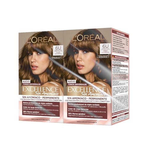 Pack de 2 Tintes sin Amoniaco L'Oréal Paris Excellence Tono 6U Chocolate - ¡Color Intenso y Duradero para un Cabello Radiante!