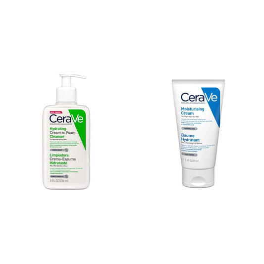 CeraVe Limpiadora Crema-Espuma Hidratante Facial Diaria para Piel Normal a Seca 236ml + crema hidratante |50ml| hidrante diario para rostro y cuerpo para piel seca
