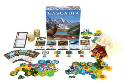Alderac Entertainment Group (AEG) Cascadia: Juego de mesa para 1-4 jugadores, edad recomendada 12+, género Ecología, tema Cascadia, ecosistemas del noroeste Pacífico, tiempo de juego 30-45 minutos