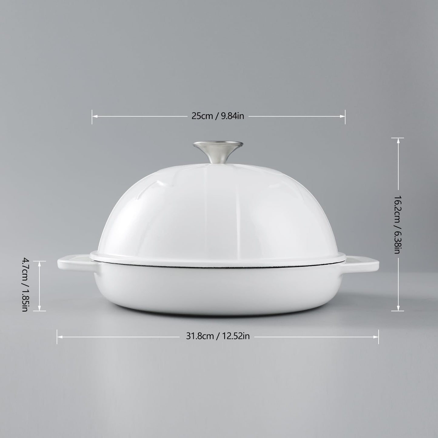 HAWOK Horno de pan de hierro fundido con tapa Cloche, diámetro 25 cm, 1.5 cuartos de galón, charola para hornear de masa madre, color blanco esmaltado