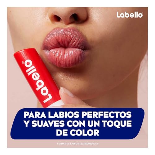 LABELLO Bálsamo labial con color Fresa (4.8g) protector labial con Vitamina E libre de aceites minerales + Bálsamo labial Med Repair (4.8 g) + Bálsamo labial con color Cereza (4.8g)