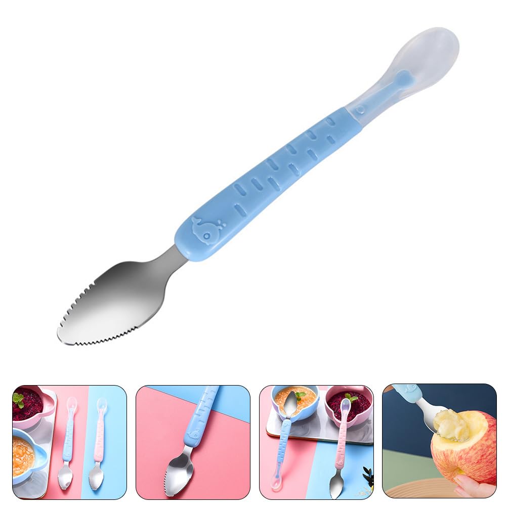 Hemoton Cuchara de cena de acero inoxidable 304, espátula de doble cabeza, cuchara de alimentación para bebés, espátula para bebés, cuchara complementaria para alimentos para bebés, cuchara para bebés