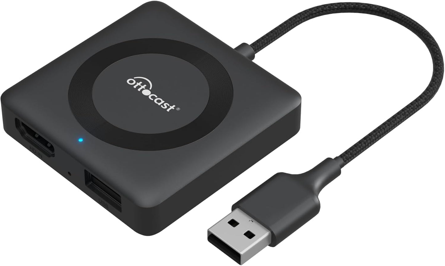 Adaptador CarPlay Inalámbrico OTTOCAST Negro Convertidor Fire TV Stick para Autos con CarPlay de Fábrica