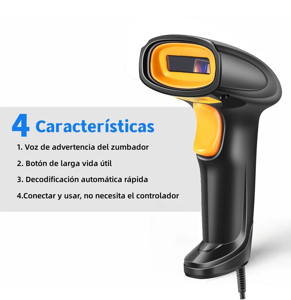ELECTRIC CHOICE Escáner Codigo de Barras, Lector Codigo de Barras USB, Scanner Láser para Supermercado, Biblioteca, Almacenes y Tienda, Compatible con PC, Windows, Mac, Android, Linux