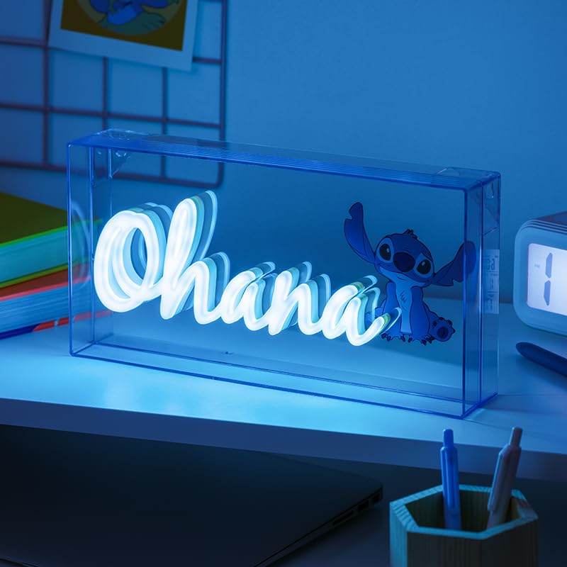 Lámpara LED Paladone Azul Stitch Ohana Oficial Disney Decoración Coleccionable 30 cm