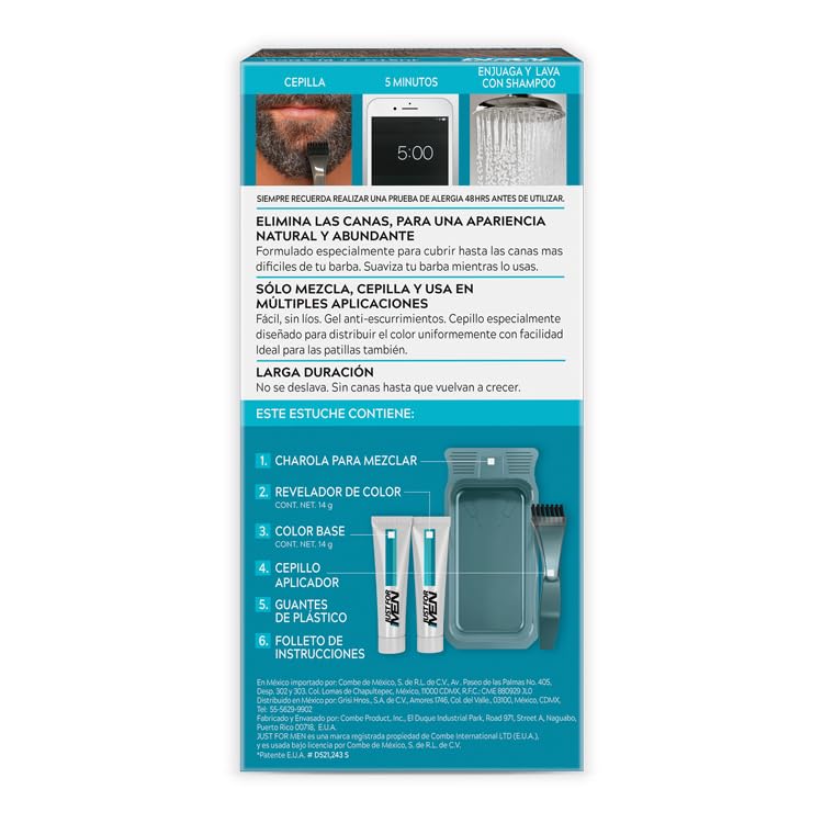 Just For Men Tinte Colorante en Gel Para Barba y Bigote,Castaño Medio B30, Sin Amoníaco,Con Cepillo De Fácil Aplicación, 66ml