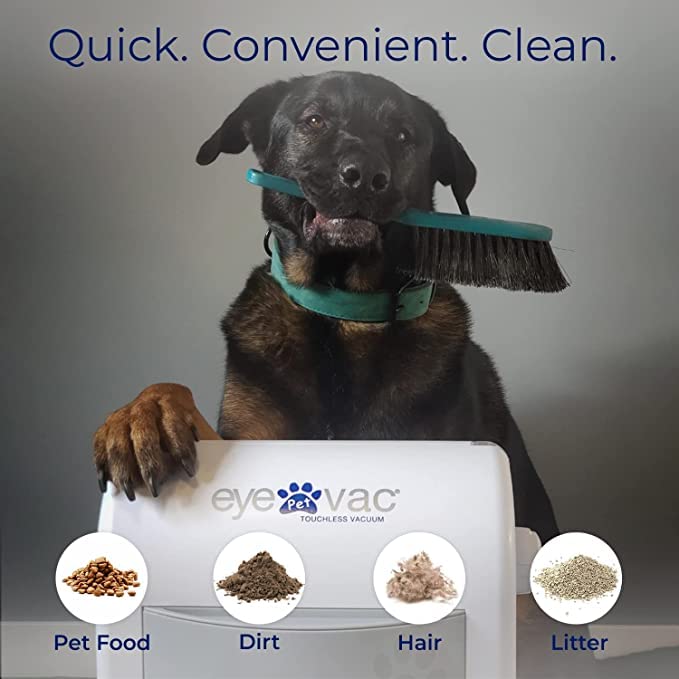 EYE-VAC Aspiradora sin contacto para mascotas, recogedor automático, bote sin bolsa de 1400 W para pelo y suciedad, color blanco