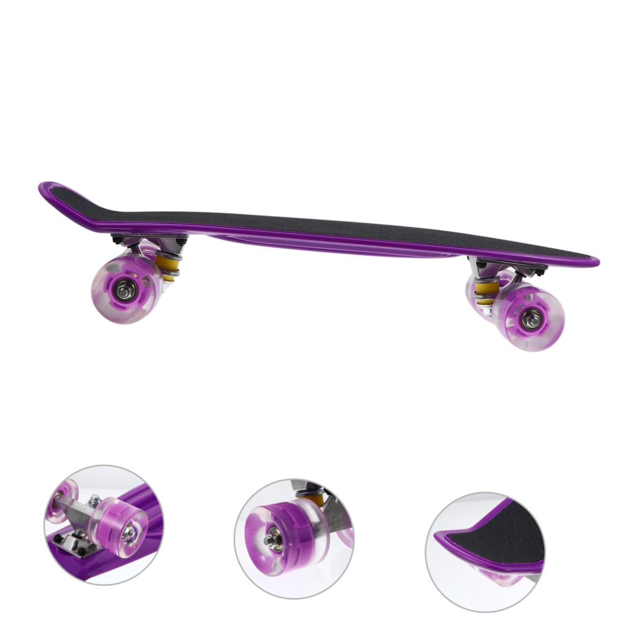 INOOMP - Monopatín esmerilado pequeño para peces retro, para adolescentes, principiantes, mini longboard, para exteriores, completos, juguetes flash, placa deslizante, color morado, para niños,