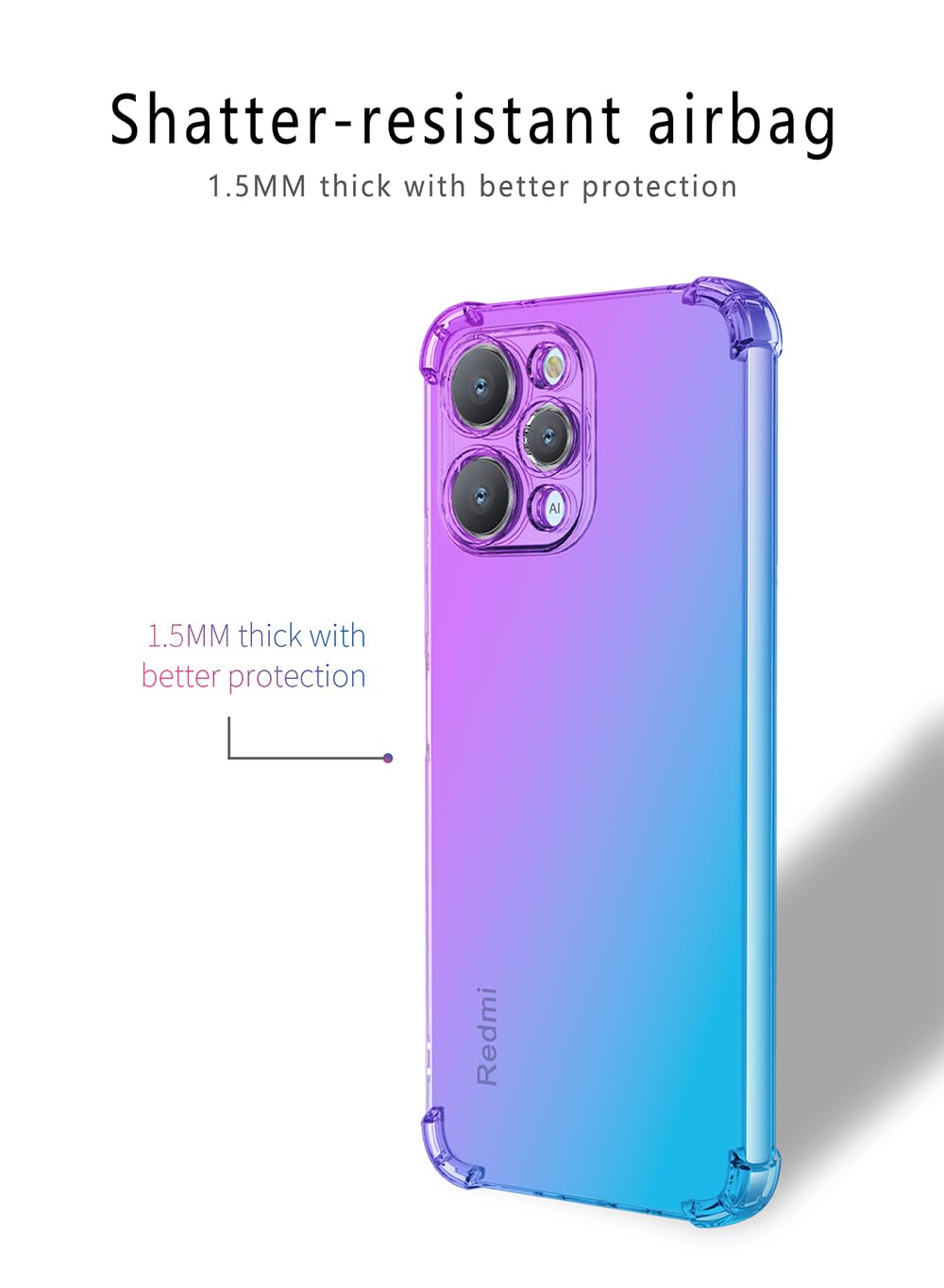 DABUNA Funda para Mi Xiaomi Redmi 12 Case Uso Rudo,Transparente Colores Degradados Protectora de Cámara Anticaída Carcasa Bumper(Púrpura Azul)