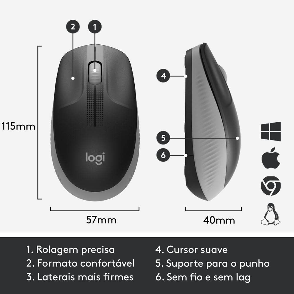 Logitech M190 Mouse Inalámbrico, Diseño Curvo Ambidiestro, Batería 18 Meses con Modo Ahorro, Receptor USB, Cursor y Desplazamiento Preciso, Compatible con PC, Mac, Laptop - Negro/Gris