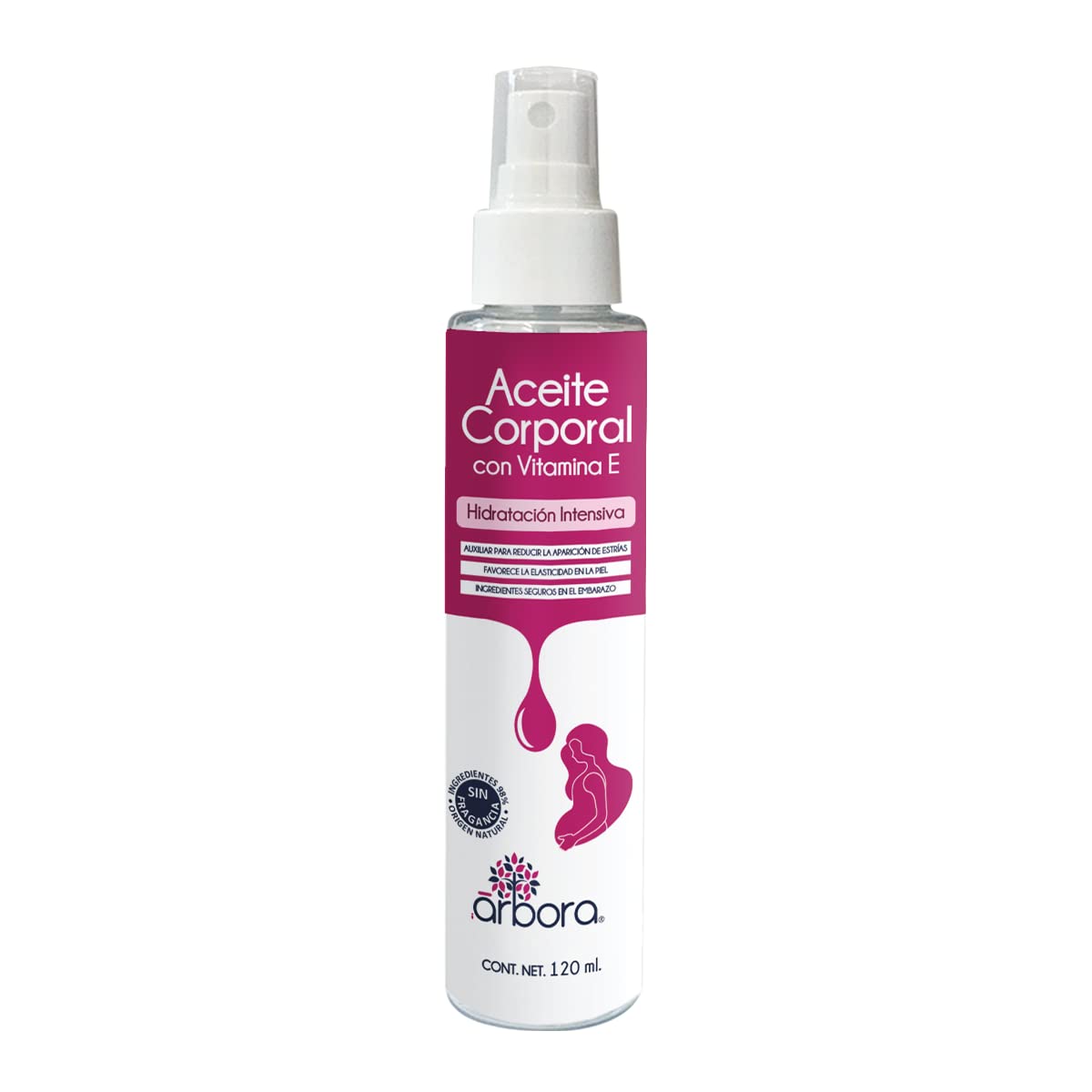 Árbora Aceite corporal para Estrías | Vitamina E + Aceite de Almendras, Aguacate, Coco y Oliva|HIDRATACIÓN INTENSIVA|Favorece ELASTICIDAD de la piel | Ingredientes seguros en embarazo | 120ml