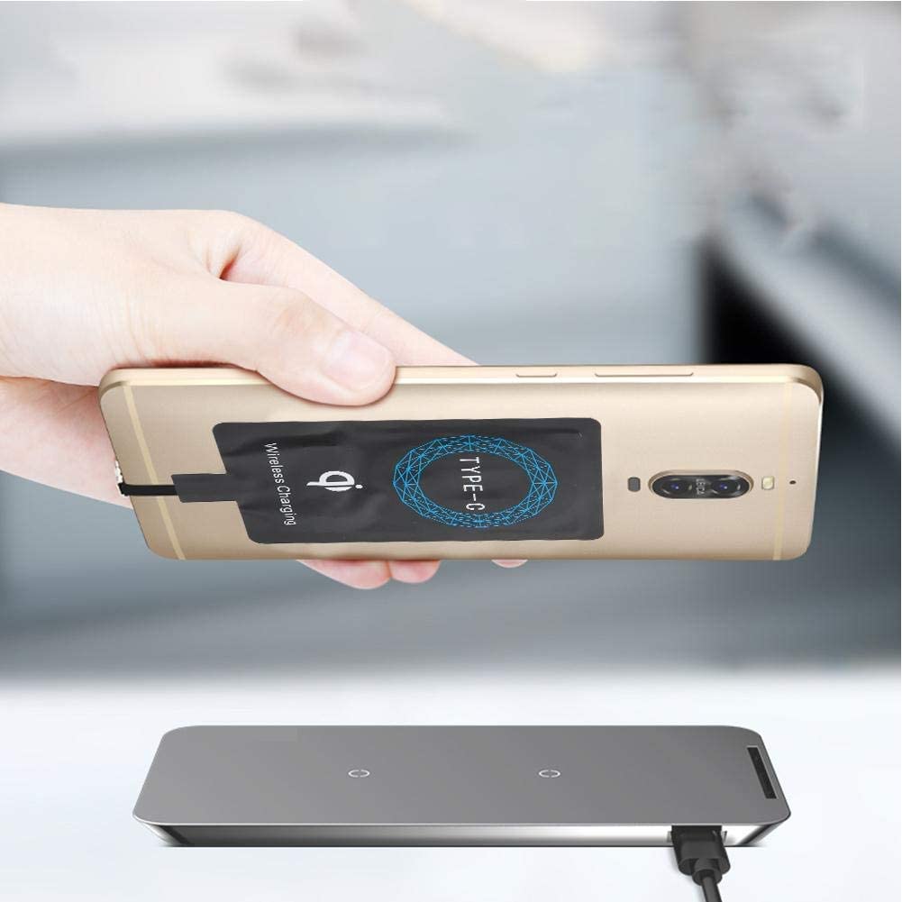 Hakeeta Cargador inalámbrico QI Tipo C, Receptor de Carga con Adhesivo Autoadhesivo de 2 Piezas, Silicona autoadhesiva, liviano y pequeño, para teléfono móvil USB-C