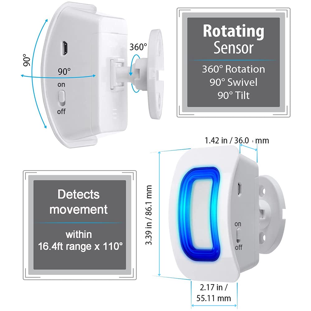 Alarma inalámbrica con sensor de movimiento para interiores, alarma de cama y prevención de caídas para ancianos/pacientes de demencia/niños (2 detector de movimiento + 1 receptor)
