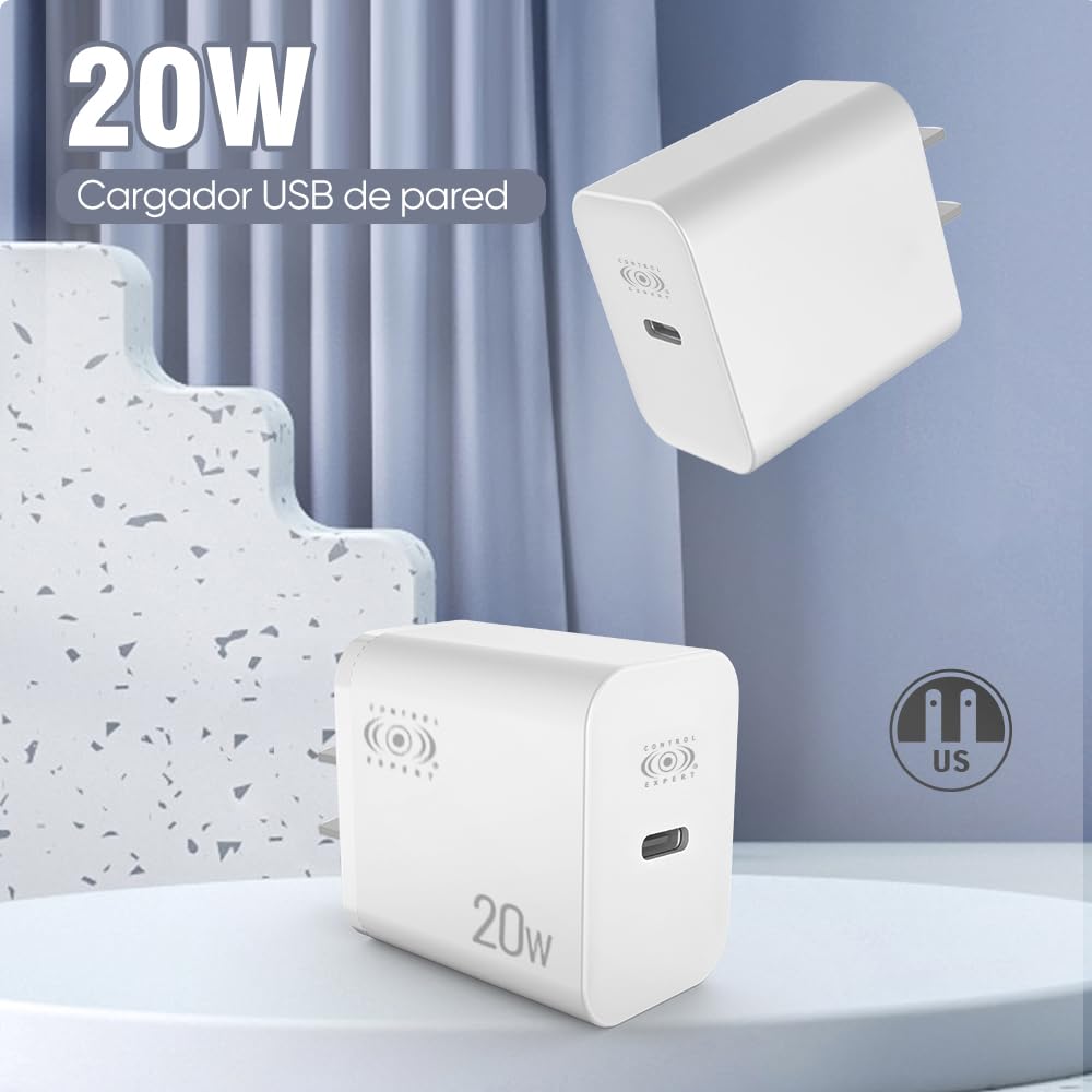 CONTROL EXPERT Cargador USB C 20W Portátil 5V 3A Carga Rápida (Negro)