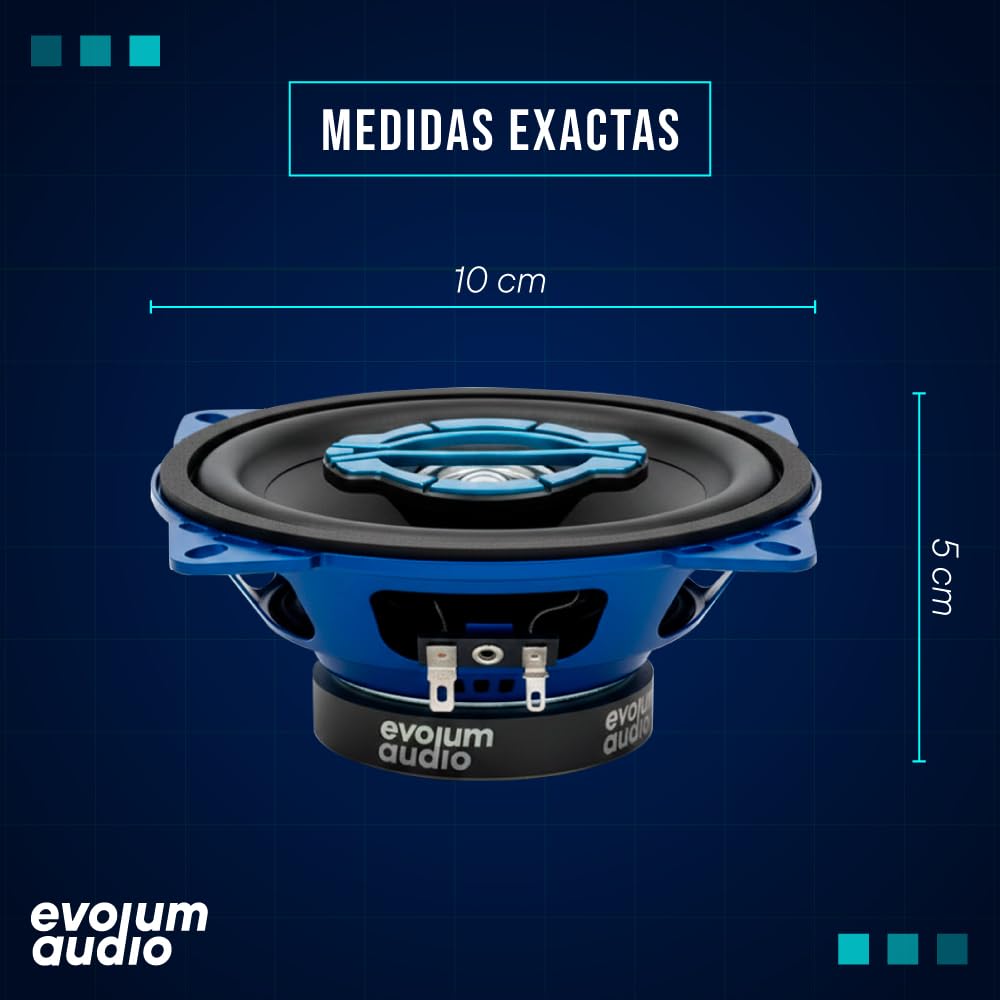 Evolum Audio - Kit Bocinas 2 Vías - Sonido Claro y Potente - Potencia RMS de 100 W - Gran Volumen y Claridad sin Distorsión - Fácil Instalación & Amplia Compatibilidad - Modelo Coaxial (4 in)