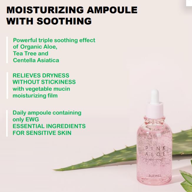 Ampolla de Aloe Rosa BJEWEL 100 ml | Potente Hidratante con Aloe Vera | Cuidado de piel Coreano - Formula Calmante y Nutritiva