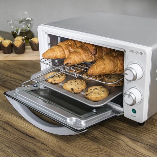Cecotec Horno de sobremesa Bake&Toast 1090 White, 10 l, 1000 W, temporizador 60 min, temperatura regulable hasta 230 °C, bandeja para hornear, parrilla y pinzas.