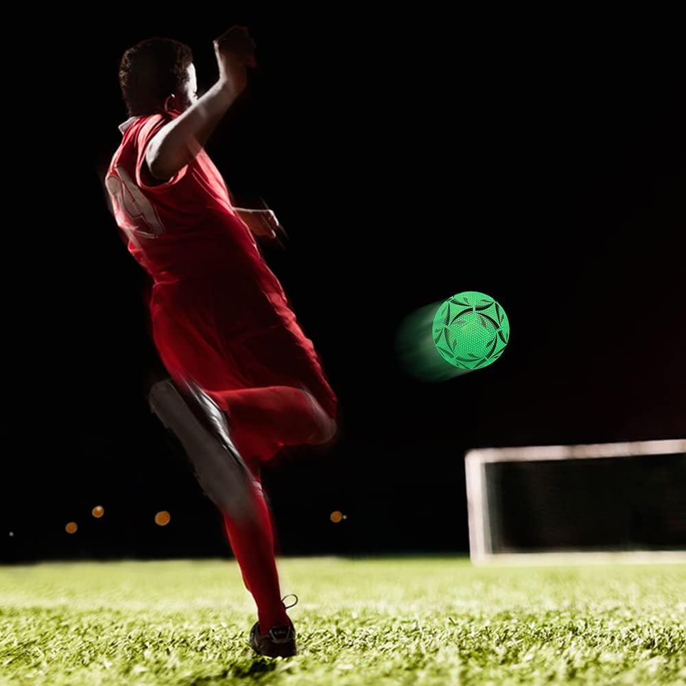 Balón de Fútbol MINGCHENGYUAN Verde Luminoso Holográfico Brillante para Juegos Nocturnos y Entrenamiento para Niños y Hombres
