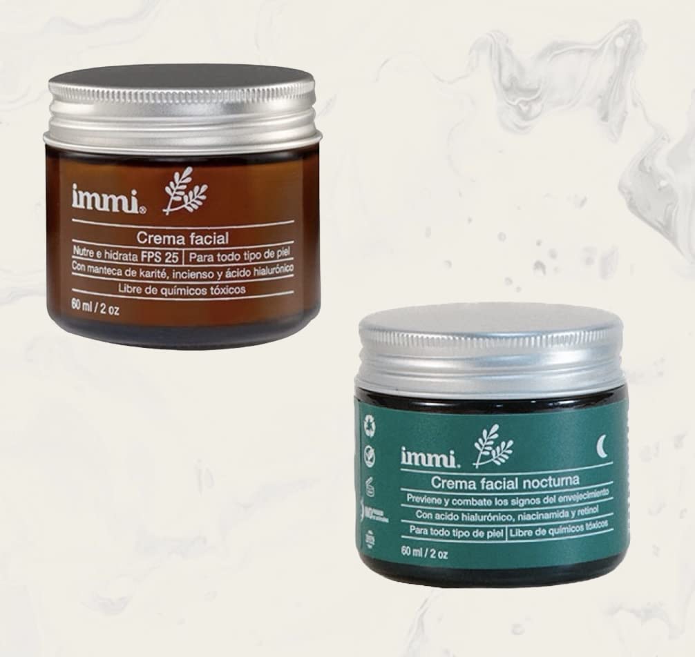 Immi crema facial de día FPS 25 con 60 ml & crema facial nocturna con 60 ml (Para todo tipo de piel)